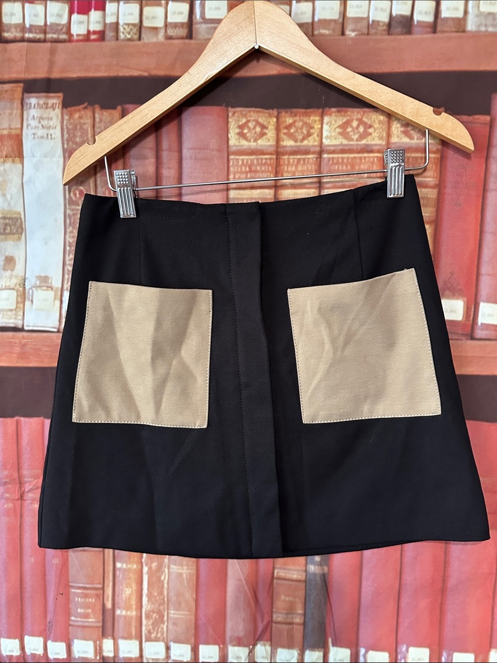 RACHEL Rachel Roy Size 2 Black Tan Colorblock Patch Pocket Mini Skirt Mod
